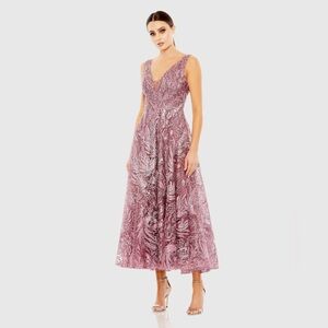 Mac Duggal 20422 NWT V-Neck Low Cut Back Floral Embroidered A-Line Dress